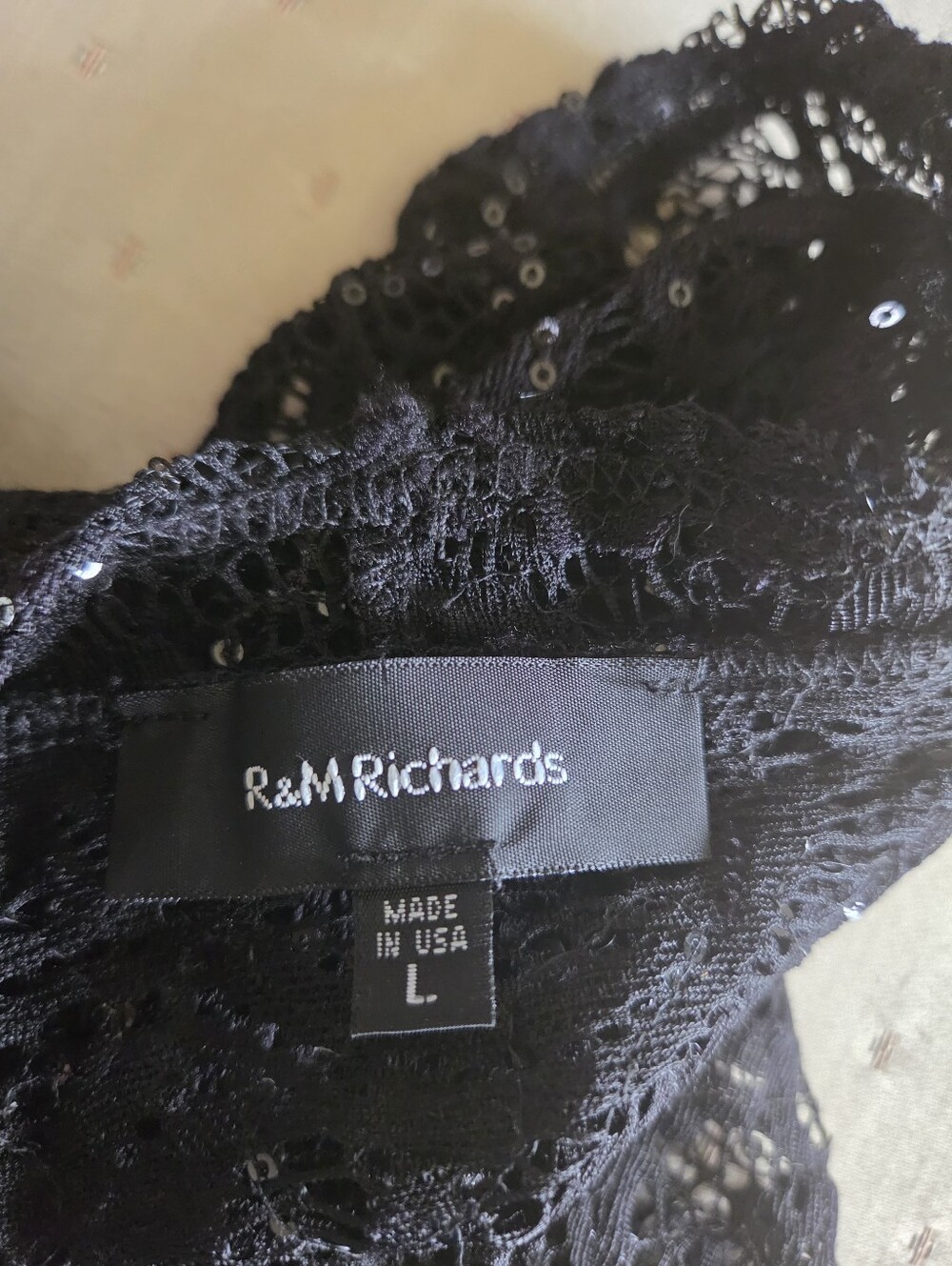 Sequin Black Lace Jacket. Size L. By R & M Richards - Picture 8 of 8